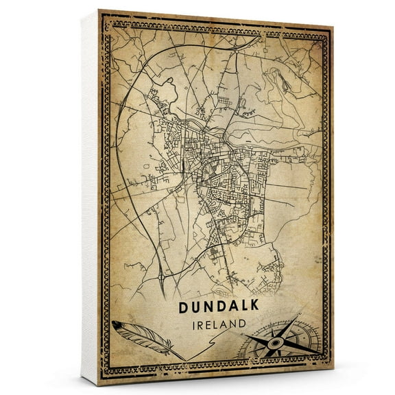 Dundalk Vintage Map Prints Canvas, Ireland Map Art Canvas, Canvas, Dundalk Map City style vintage Canvas , Canvas Wall Art, Street Map Artwork Canvas
