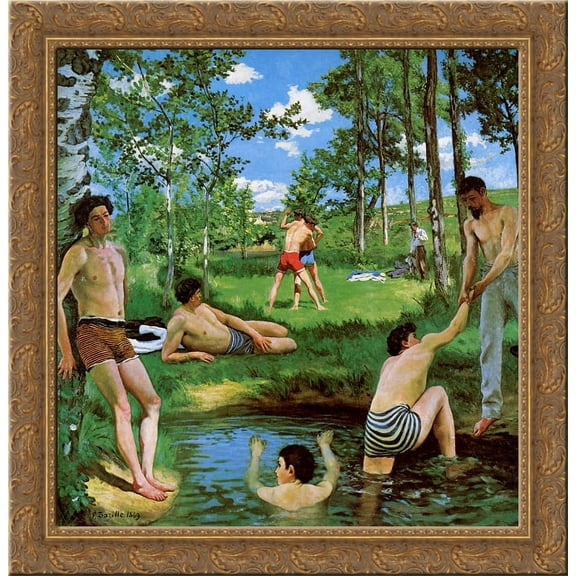 Bathers (Summer Scene) 20x20 Gold Ornate Wood Framed Canvas Art by Frederic Bazille