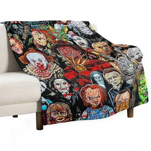 Horror Blanket Movie Flannel Throw Blankets Soft Pile Cozy Plush Throw Blanket for All Seasons, 3D Printed Warm Blanket for Sofa Beds Home Decor