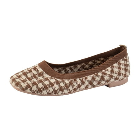 Jungdeepe Ladies Fashion Breathable Mesh Knitted Plaid Square Women Casual Shoes Slip on Shoes for Summer for Women Womens Size 11 Shoes Casual Casual Shoes for Women Born Womens Business Casual Shoes