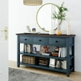 thumbnail image 1 of 50" Solid Wood Console Table Sofa Table with Storage Drawers and Bottom Shelf Entryway Table for Entry Hallway Foyer Sofa Couch Table, Antique Blue, 1 of 8