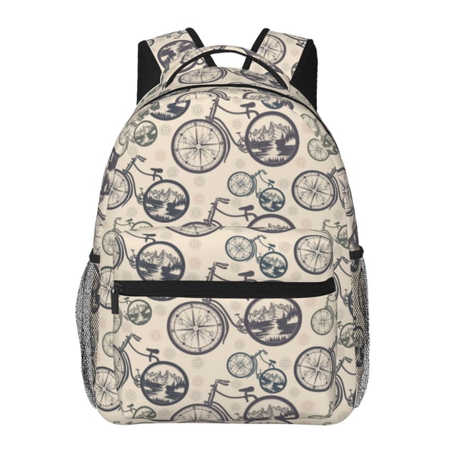 Balery Compass And Mountains In Bicycle Wheels Mochila Escolar Impresa, Mochila Ligera para Viajes Casual, Mochila Duradera y Cómoda Multifuncional, Mochila para Laptop-One Size