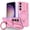 Pink, variant on Phone Case for Samsung Galaxy S24 FE with Sliding Camera Cover, Hand Grip Anti Slip Design Kickstand Ring Holder Hybrid Magnetic Wireless Charging Phone Cover for S24 FE - White+Pink