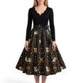 thumbnail image 3 of Halloween Dresses for Women Bat Pumpkin Long Sleeve Cocktail Hepburn Retro Dresses V Neck 1950s Fall Casual Dress with Belt 2XL, 3 of 4