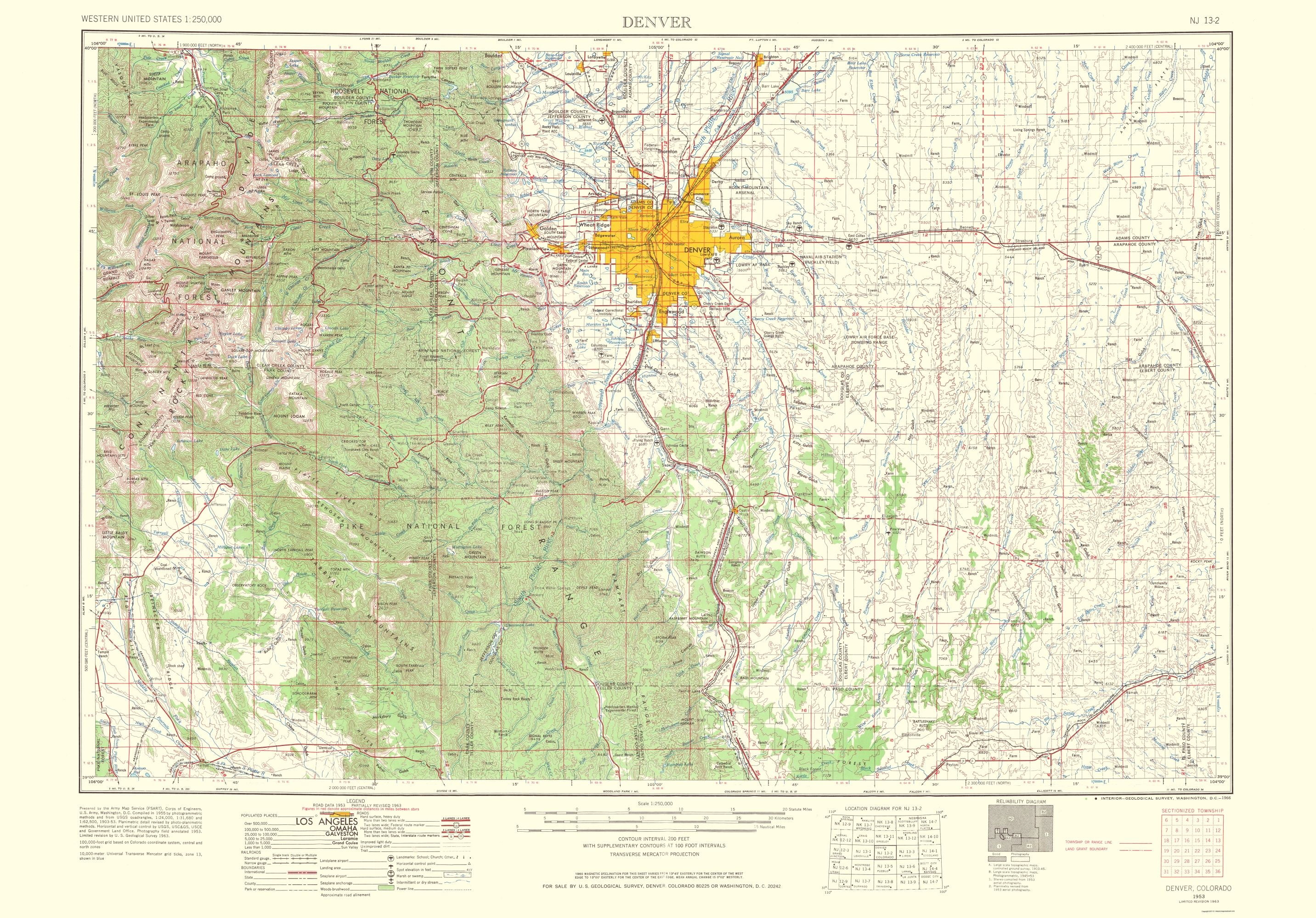 Topo Map Denver Colorado Sheet USGS 1966 23.00 x 32.94 Glossy
