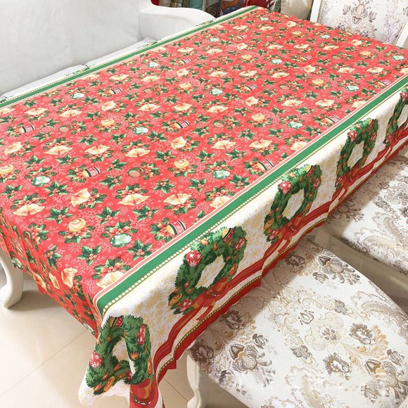 Christmas Decorative Polyester Tablecloth Dining Table Tea Table Print Mat Christmas Venue Arrangement Props Home Textile