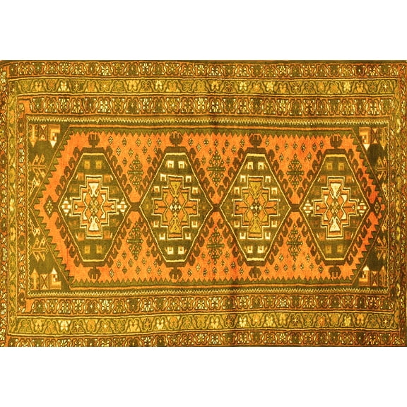 Ahgly Company Machine Washable Indoor Rectangle Persian Yellow Traditional Area Rugs, 5' x 7'