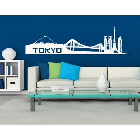 Tokyo City Skyline Wall Decal Cityscape Wall Sticker Vinyl Wall Art Home Decor Wall Mural 1335 Yellow 79in x 20in