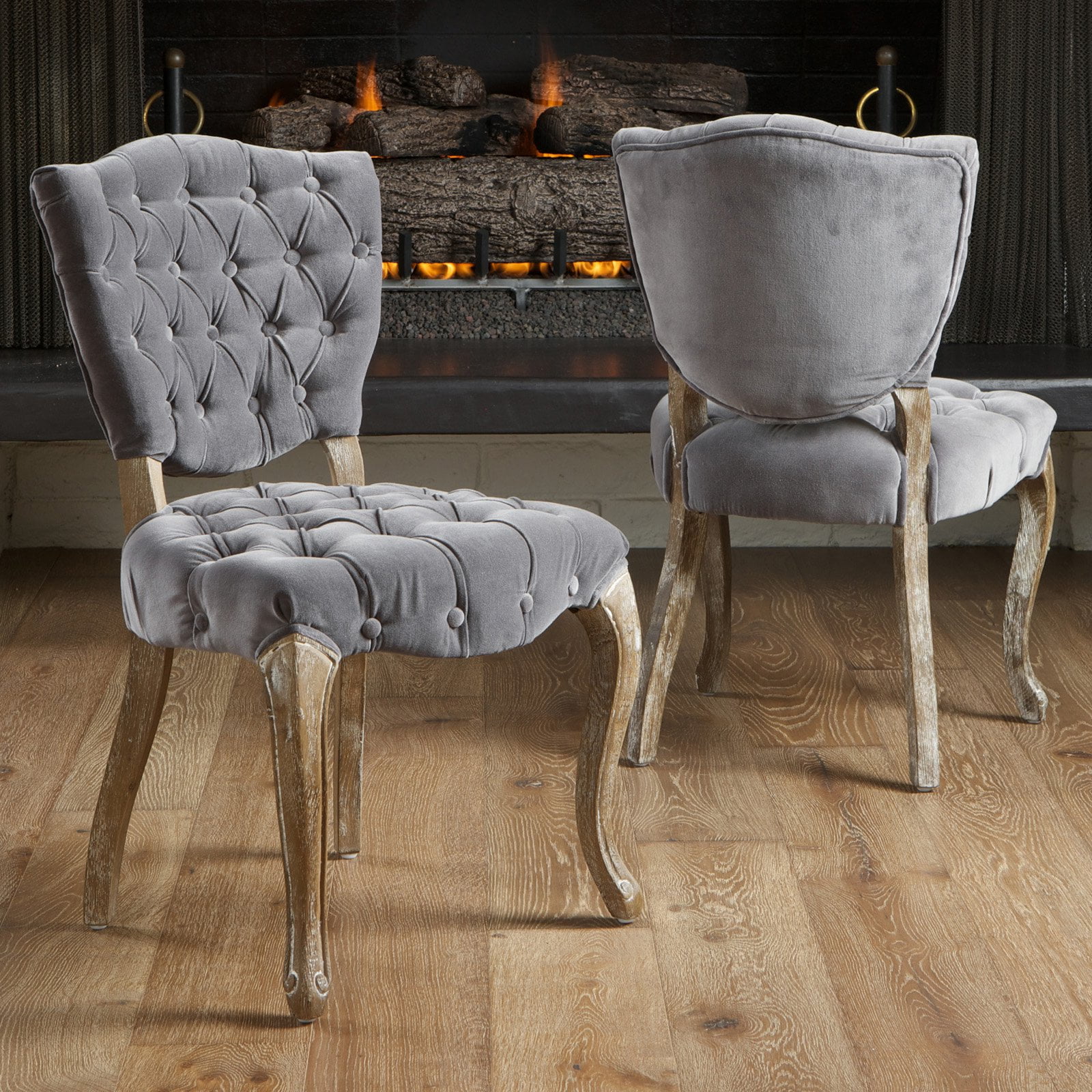 Middleton Tufted Grey Fabric Dining Chairs 2 Pack
