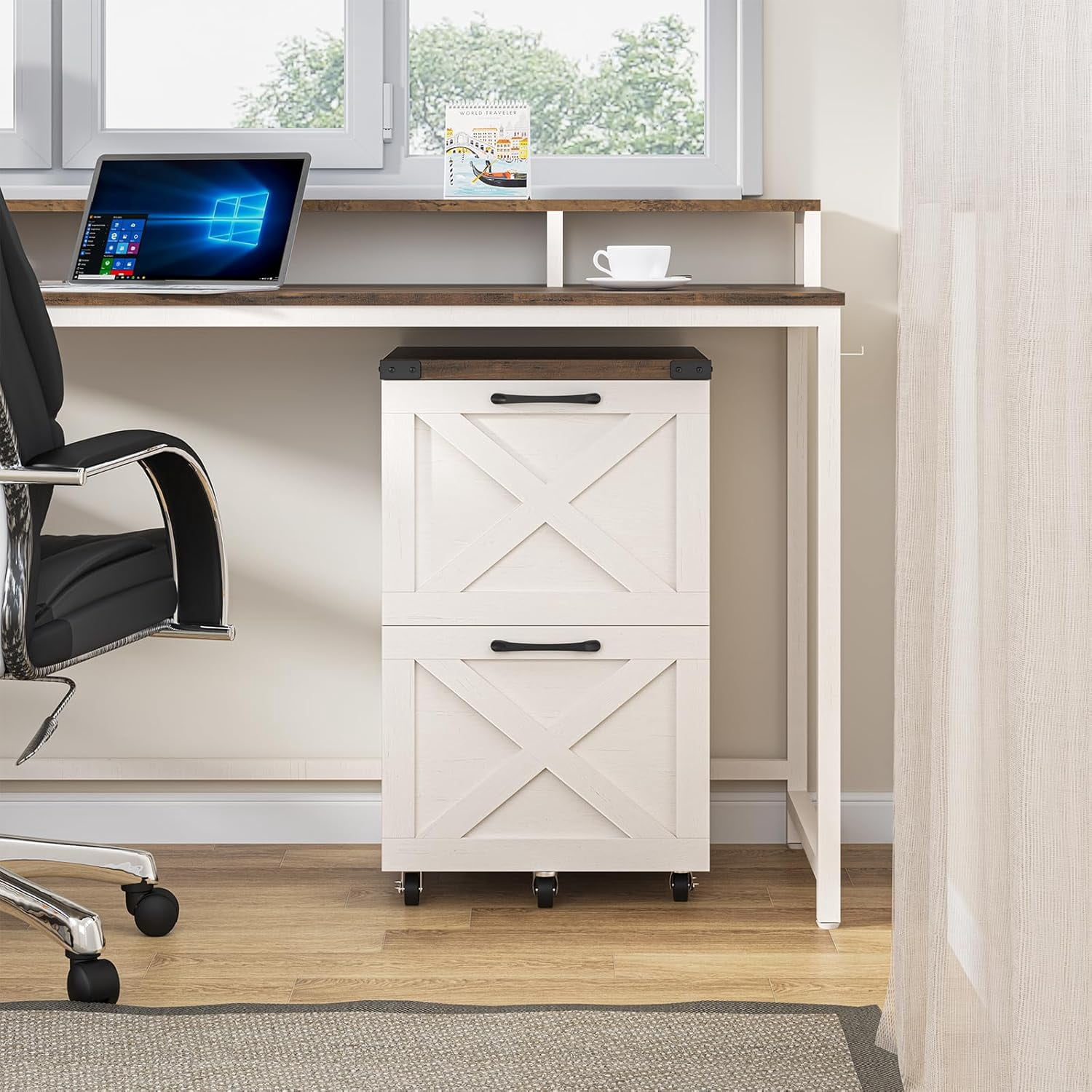Conate 2 Drawer Rolling Wood File Cabinet with Lockable Wheels, Portable Vertical Filing Cabinet  for Home Office, Wooden Printer Stand