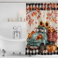 thumbnail image 3 of Teal Truck Fall Shower Curtain, Waterproof Shower Curtains for Bathroom, Thanksgiving Pumpkins Maple Leaves Rustic Washable Fabric Bathtub Curtain Set Bath Decor with 12 Hooks Standard 72"x72", 3 of 8