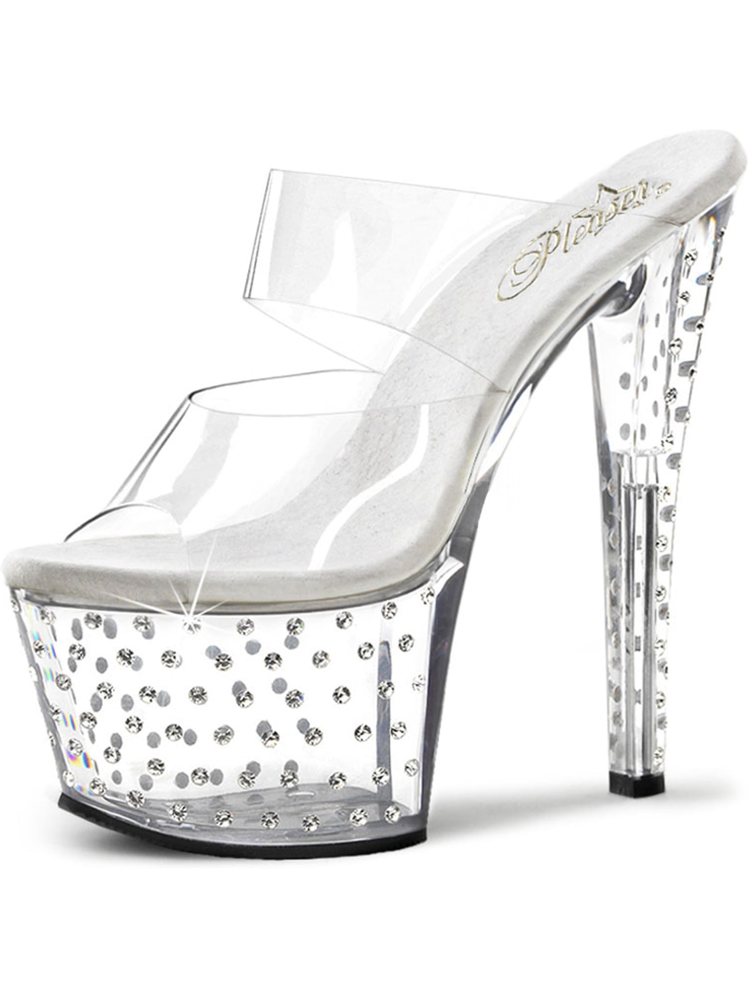 Pleaser - Womens Silver Rhinestone Shoes Clear Slide Sandals Double ...