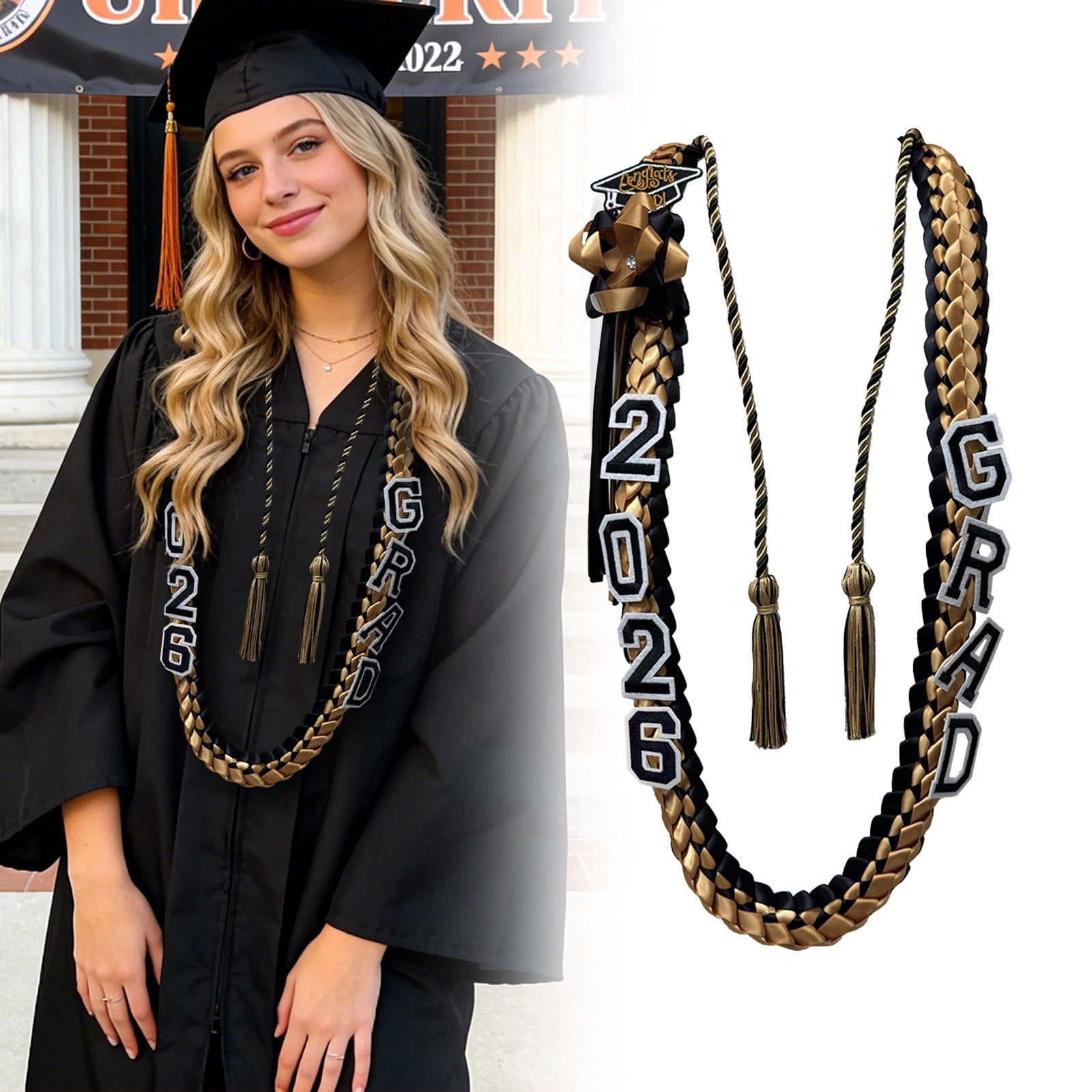 Graduation Lei Gift, 47 Inch Ribbon Lei,2026 Graduation Leis, Class Of 2026 Ribbon Lei, 47inch Handmade Lei, Double Braided Necklace, Grad Gift Floral Lei, Graduation Party Leis