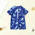 thumbnail image 2 of YDFCWXW Toddler Baby Boys Swimsuit One Piece Rash Guard Bathing Suit Sun Protection Short Sleeve Zipper Beach Shark Swimwear (Dark Blue, 18-24 Months), 2 of 4