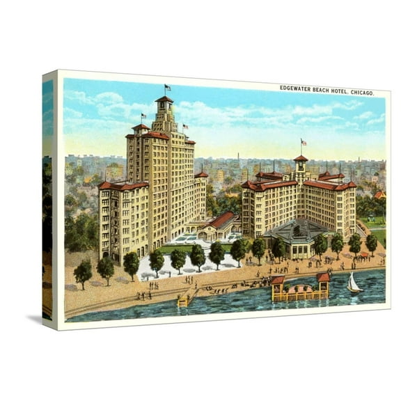 Art.com Edgewater Beach Hotel, Chicago, Illinois Stretched Canvas Print Wall Art, 18" x 12"