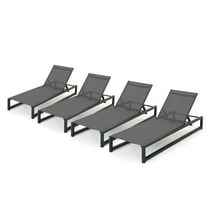 Moderna Outdoor Aluminum Framed Chaise Lounge with Grey Mesh Body, Set of 4, Black
