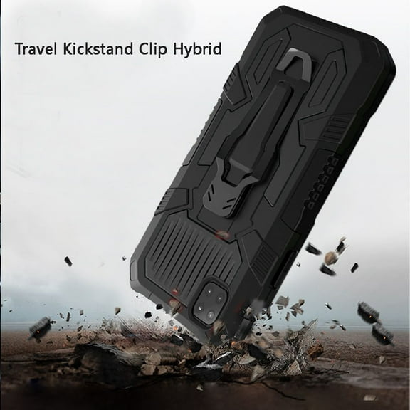 for Samsung Galaxy A22 5G Rugged Heavy Duty Dual Layers Hybrid Shockproof Protective with Built in Metal Clip Holder & Kickstand Cover ,Xpm Phone Case [Black]