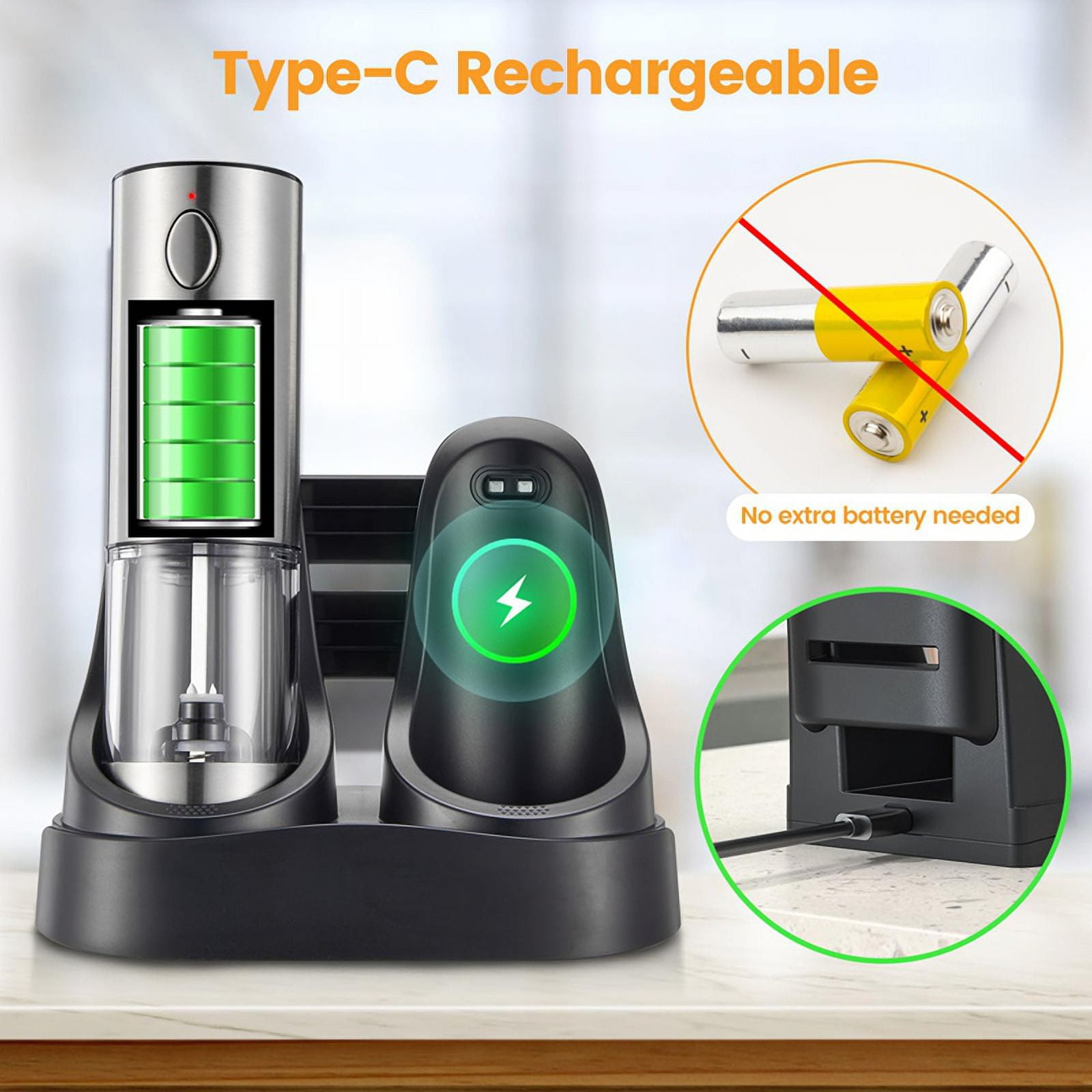 Electric Salt and Pepper Grinder Set - Automatic Rechargeable Salt/Pepper Grinder with Charging Base and LED Light