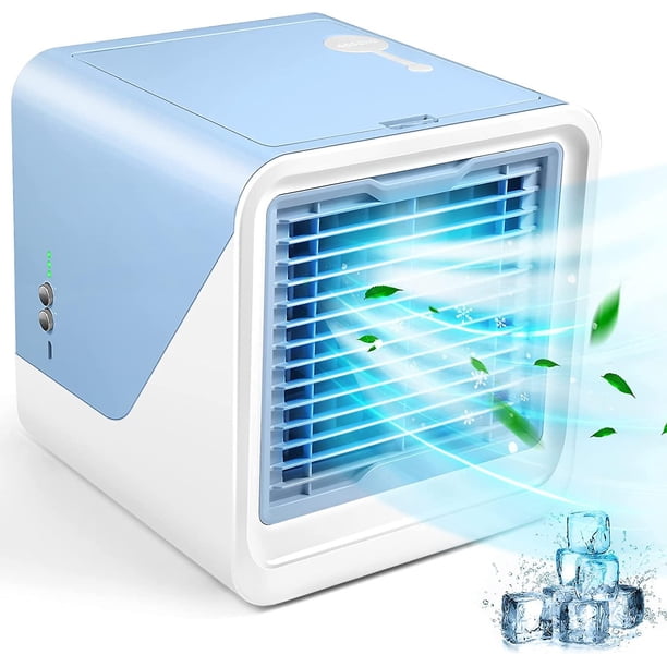 Aire acondicionado portátil Pequeño enfriador de aire personal 3 en 1 acondicionadores de aire, humidificador de aire enfriador evaporativo compacto, aire acondicionado de escritorio de 3 velocidades Afortunado Sencillez