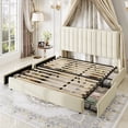 thumbnail image 4 of Amolife King Bed Frame, Platform Bed with Adjustable Velvet-Wrapped Headboard and 4 Storage Drawers, No Box Spring Required, Cream White, 4 of 14