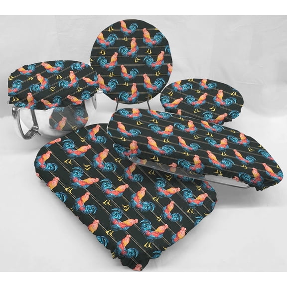 Roosters Reusable Fabric Bowl and Casserole Pan Covers by Penny's Needful Things (5 Cover Set) (Black)