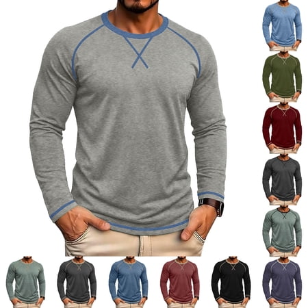 Fall Long Sleeve Shirts for Men Slim Fit Basic Tshirts Solid Color Crewneck Pullover Tops Casual Comfy Undershirts Green XXL