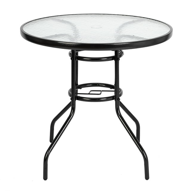 Patio Bistro Table, SYNGAR Small Round Side Table for Outside, Outdoor Dining Table with Tempered Glass Tabletop, Modern Bar Table with Metal Frame, for Garden, Deck, Backyard, Poolside, D7220