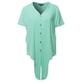thumbnail image 2 of A2Y Women's Loose Fit Short Sleeve Button Down Front Tie Top Dusty Mint 2XL, 2 of 7