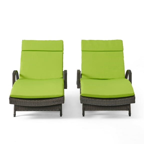 Anthony Outdoor Wicker 3-piece Adjustable Chaise Lounge Set with Cushions, Multibrown and Bright Green