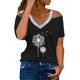 thumbnail image 1 of Gibobby Playera Termica Para Mujer Blusa de manga corta con estampado de diente de león y cuello en V de verano para mujer（Negro， XXXL), 1 of 5