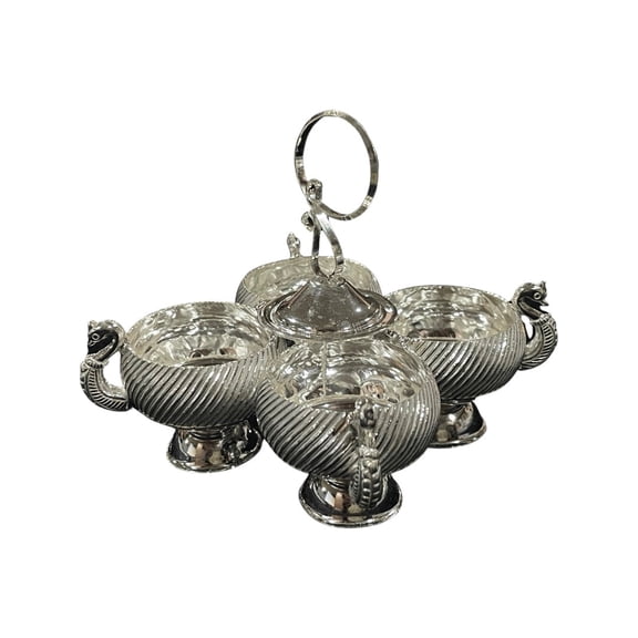 925 Sterling Silver 3.5x3.5 Kumkum / Puja bowl Four Pot Set - 3.5x3.5x4 Style #03