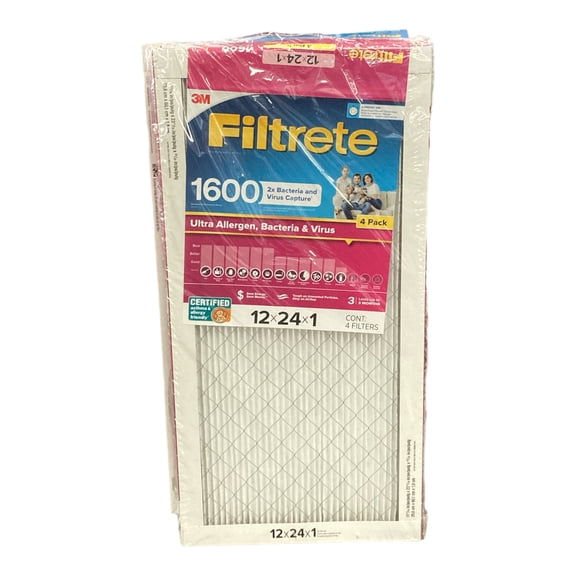 Filtrete Ultra Allergen 2X Bacteria & Virus Filter (1600 MPR), 12x24x1 (4 Pack)
