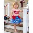 thumbnail image 6 of BemeyourBBs Toddler Baby Girl 4th of July Outfit Patriot Independent Day Clothes American Flag Embroidered Bows Short Sleeve T Shirt Tops and Print Tutu Skirt Set Toddler Girls Summer Clothes, 6 of 9
