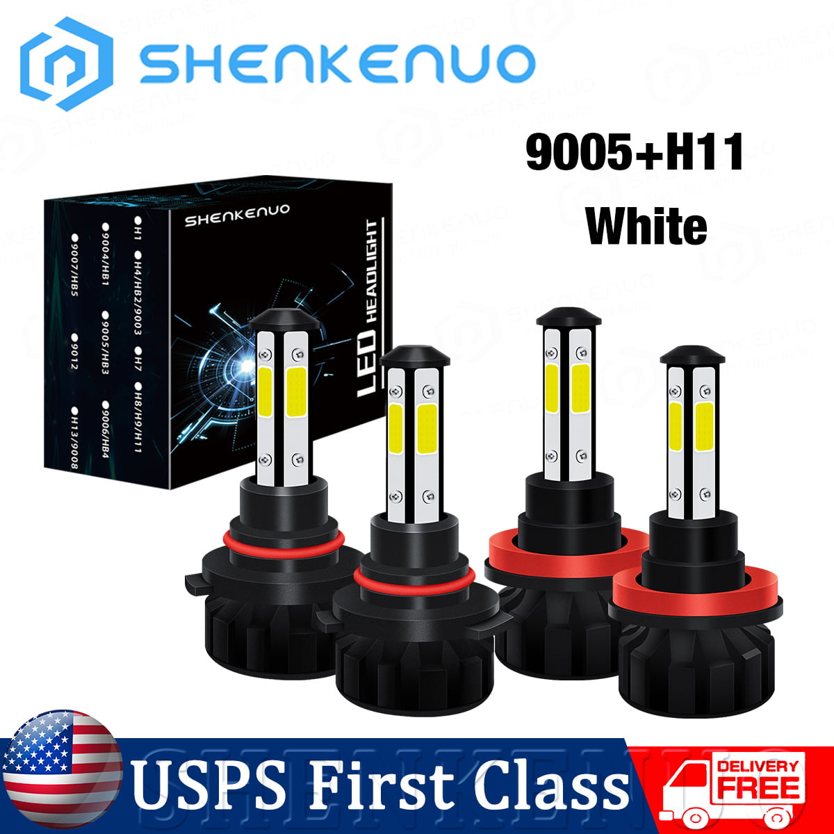 SHENKENUO H11 LED Light Bulb Low Beam Fanless 6000K Xenon White Free Return 2pcs