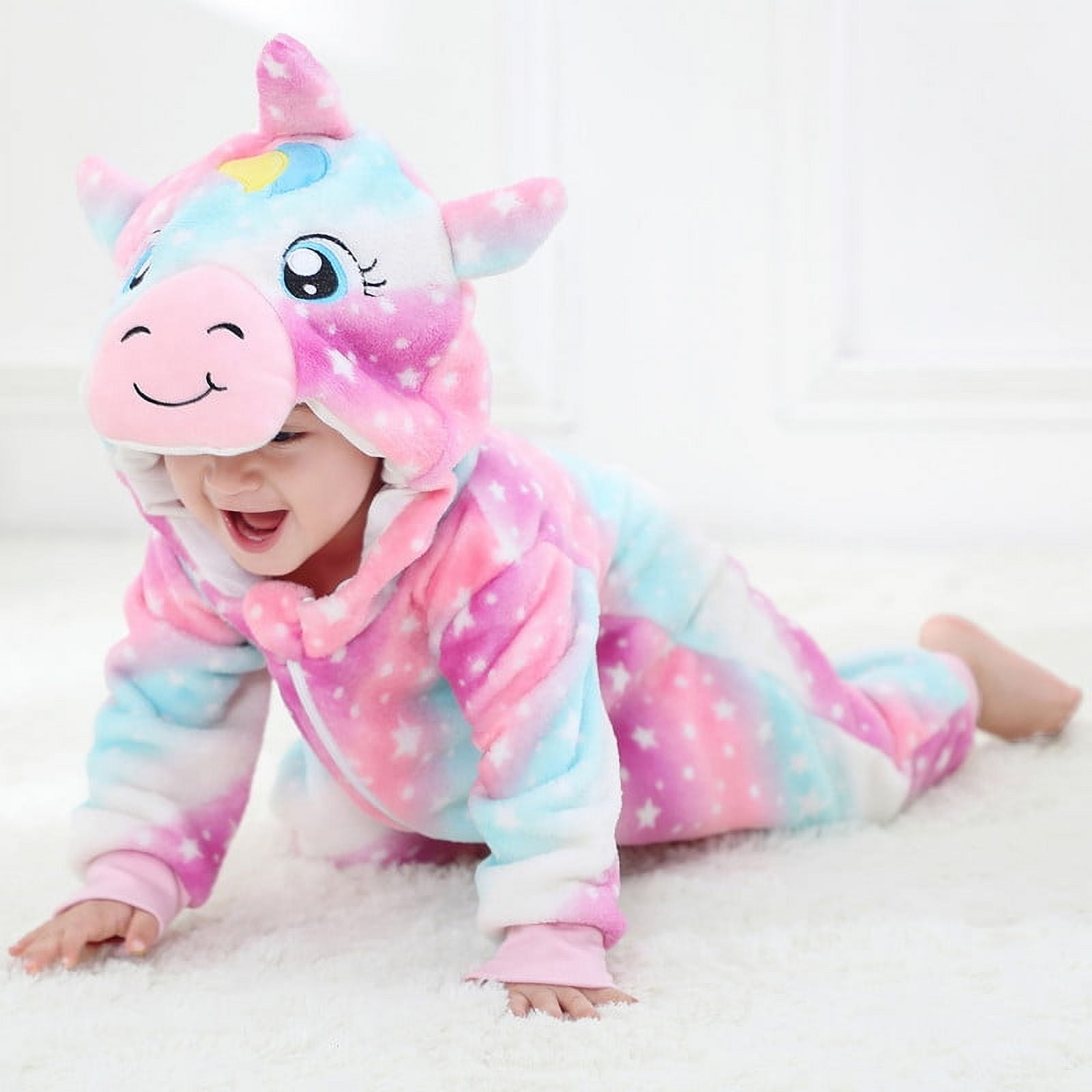 LOLANTA Baby Toddler Girls Unicorn One-piece, Infant Fleece Hooded Rompers, Double Way Zipper Closure 6 Months-3T