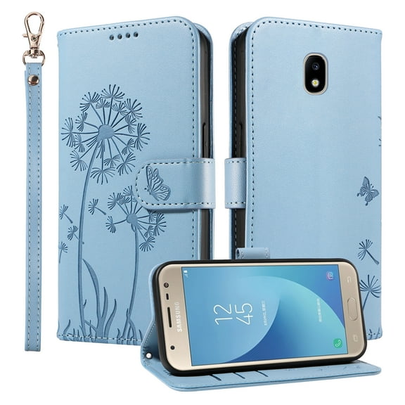Wallet Case for Samsung Galaxy J3 Pro 2017, Card Holder and Kickstand, Shockproof and Scratch Resistant, Sky Blue