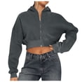 thumbnail image 2 of FASHOFT Womens Cropped Zip Up Hoodie Long Sleeve Crop Hooded Jacket with Pocket Comfy Y2K Sweatshirt Streetwear Grey S, 2 of 4