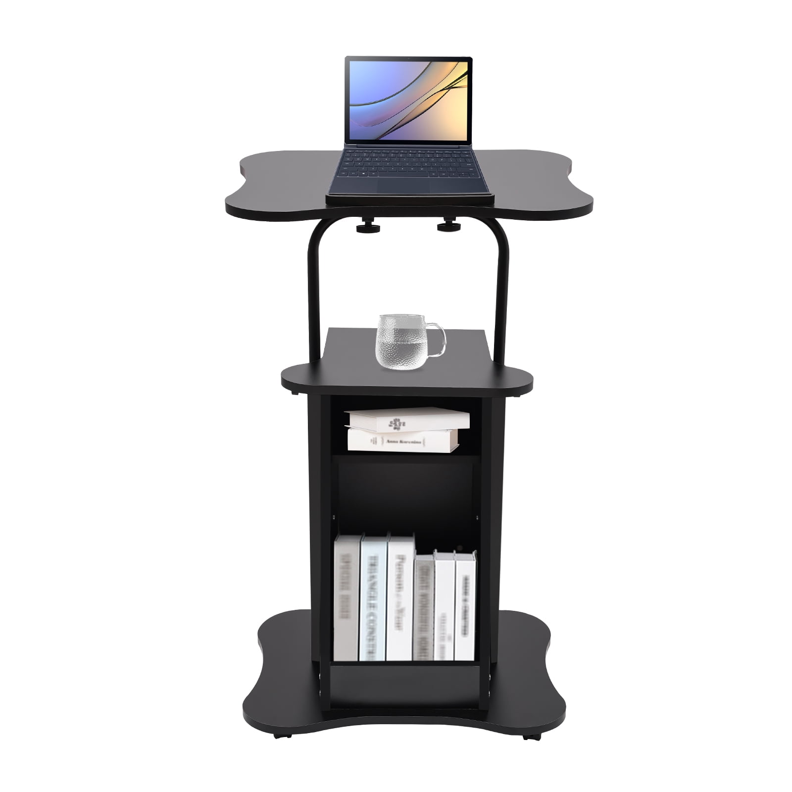 Oukaning Portable Adjustable Height Mobile Laptop Cart , w/Storage Office Class Black(Set of 1