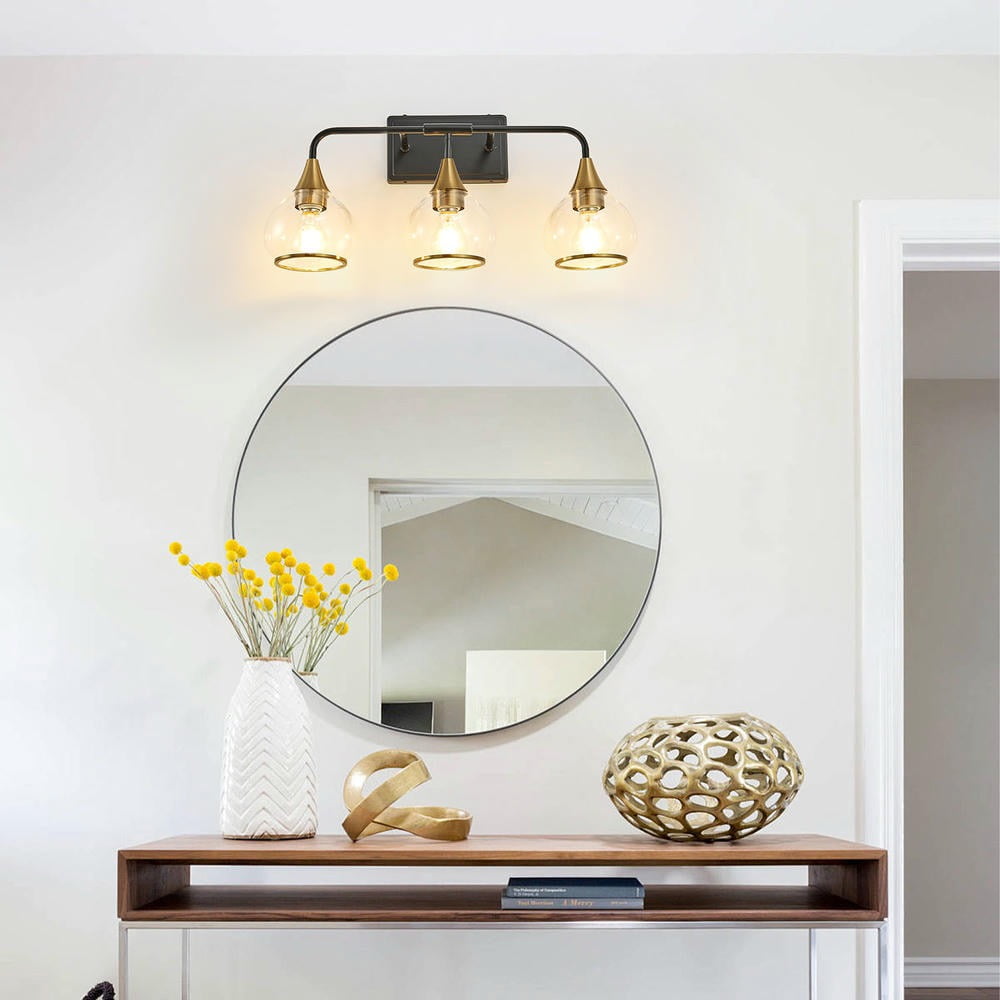 Kadyn Wall Lights, Wall Lamps, 23" Modern 3-Light Vanity Wall Sconce, Black and Gold Bathroom Light Fixture with Clear Glass Shades(Bulb Not Included)
