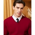thumbnail image 4 of Kallspin Men's V Neck Sweater Cotton Relaxed Fit Long Sleeve Knit Lightweight Pullover(Red,2X-Large), 4 of 9