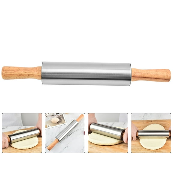 Masteelf  Stainless Steel Rolling Pin Bread Roller Rollers Pizza Silver