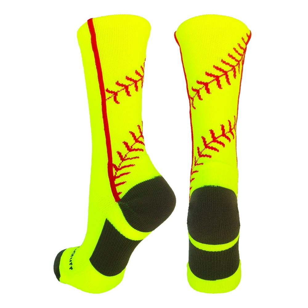 MadSportsStuff Softball Socks with Stitches in Crew Length (Neon