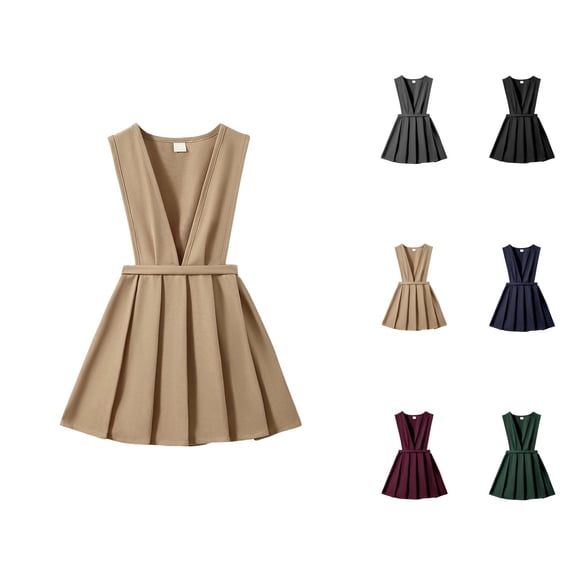 Pleated Suspender School Dress – Preppy Uniform Gown Ages 2-9, Back-to-School Essential, Classic Coordination with Pink Dress for Girls Looks