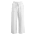 thumbnail image 4 of ITSAME Girls Pants, Drawstring High Waist Cotton Linen Kids Fashion Casual Wide Leg Pants White 12-13T, 4 of 6