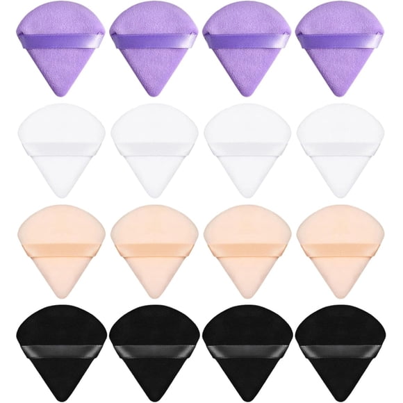 16 Pcs Triangle Makeup Puffs, Soft Cosmetic Foundation Powder Sponge Cushion Puffs for Loose Powder Wet Dry Makeup - 4 Colors