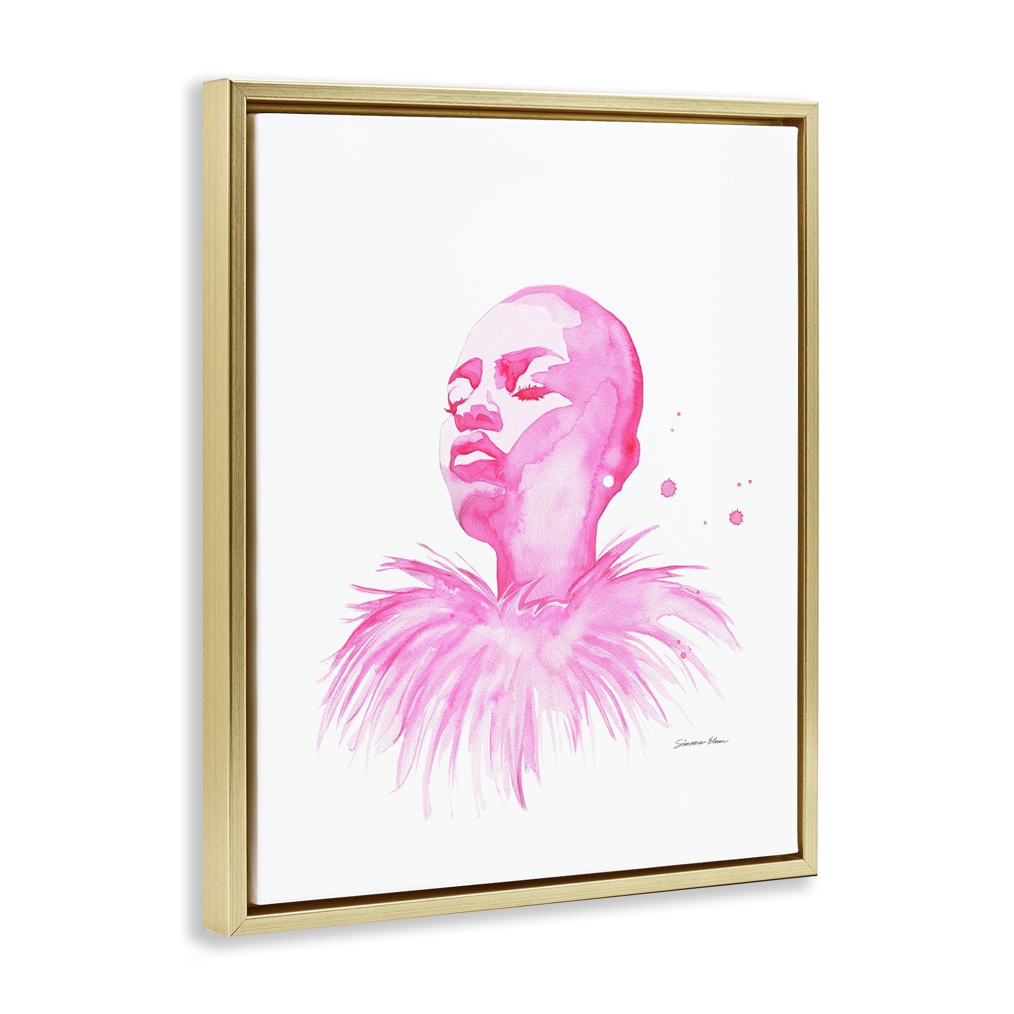 Stupell Industries In A Pink Mood Portrait Gold Framed Floater Canvas Wall Art, design by Simone Elum