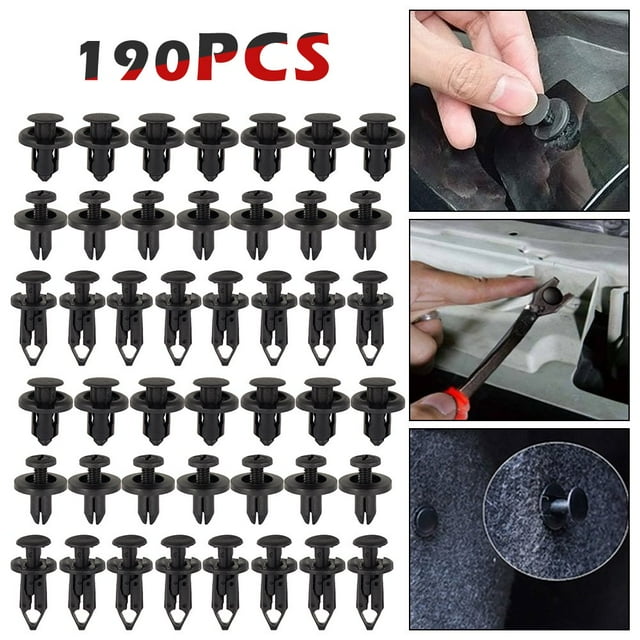 190Pcs Car Bumper Retainer Clips Plastic Fender Clips Rivets Fasteners Push Retainer Kit Auto Bumper Fastener Kit 6 Sizes Auto Panel Bumper Trim Clips