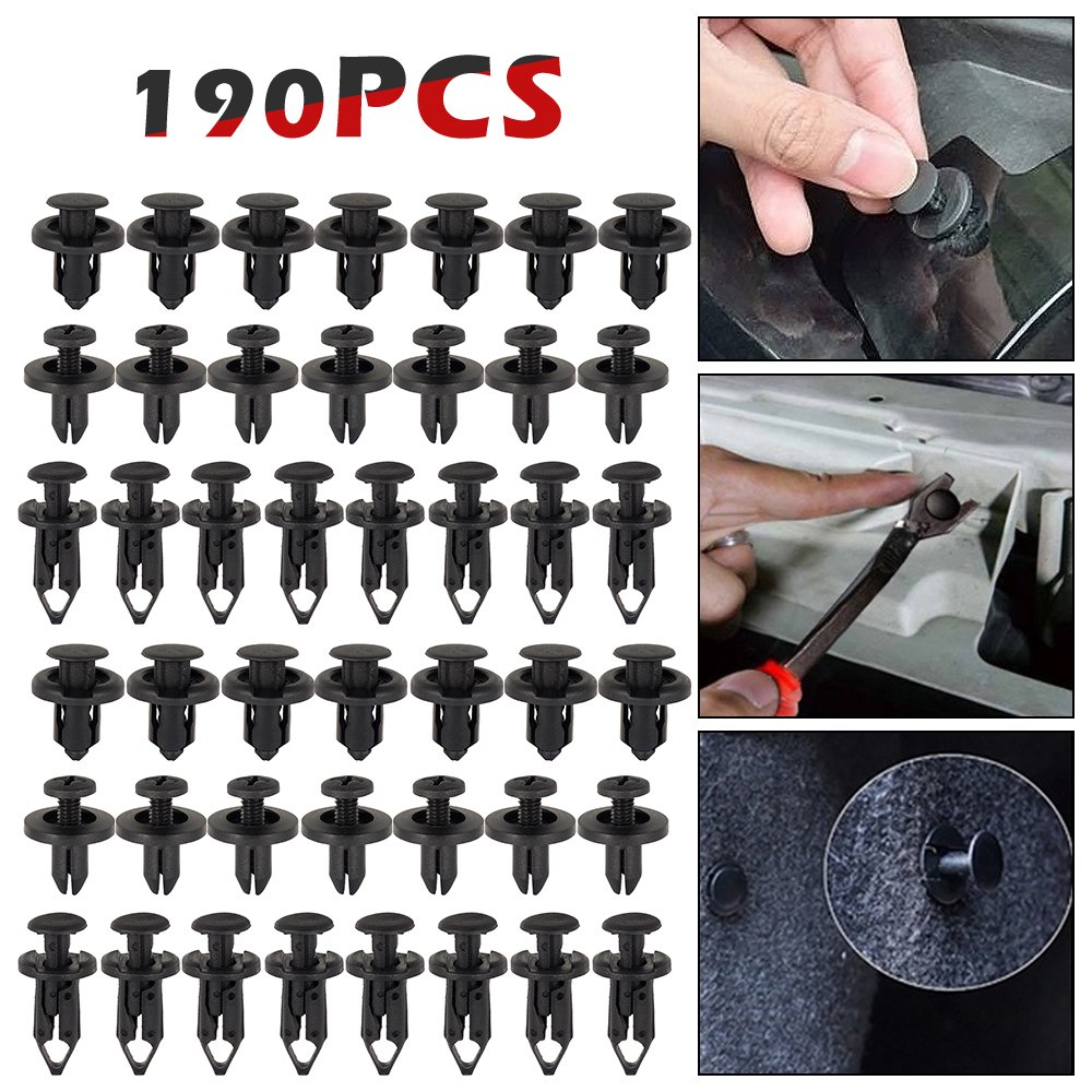 190 Clips De Fixation Auto - 6 Tailles, En PP Noir, Pour Garnitures, Pare-chocs, Ailes