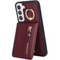 thumbnail image 5 of Samsung Galaxy S22 Case with Card Holder for Women, Samsung Galaxy S22 Phone Case Wallet with Credit Card with Ring Kickstand Zipper Shockproof Slim Stand Case - Red Wine, 5 of 14
