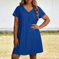 thumbnail image 2 of CYRBOKO Women's Plus Size Dresses, Casual V-Neck Short Sleeve Vacation Summer Dresses Midi Dresses Blue Size 2XL, 2 of 5